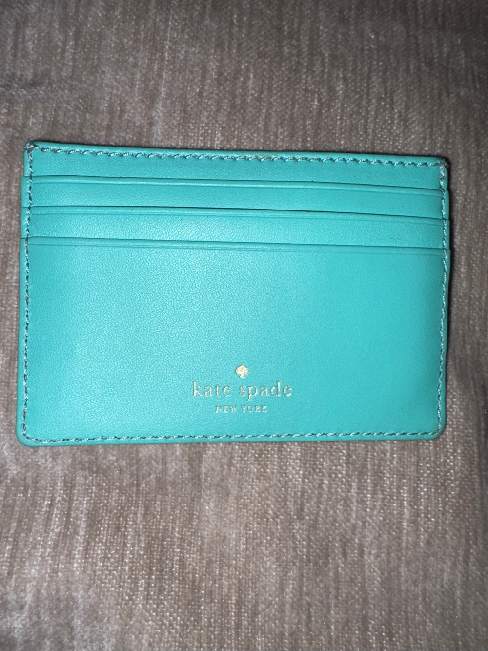 kate spade New York turquoise leather card case with gold plaque - Picture 2 of 3